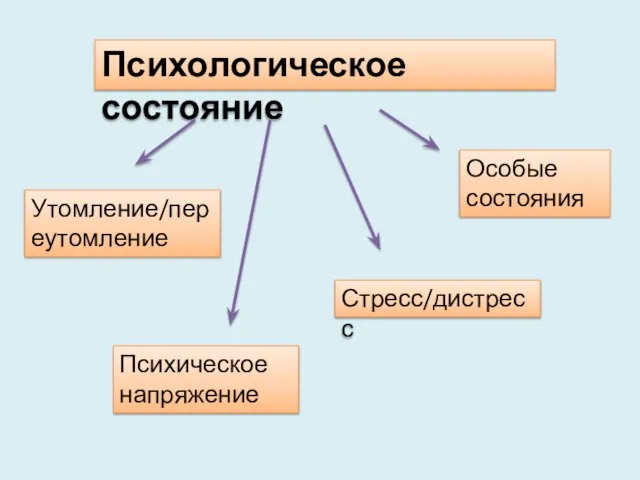 Психологическое состояние Утомление/переутомление Психическое напряжение Стресс/дистресс Особые состояния