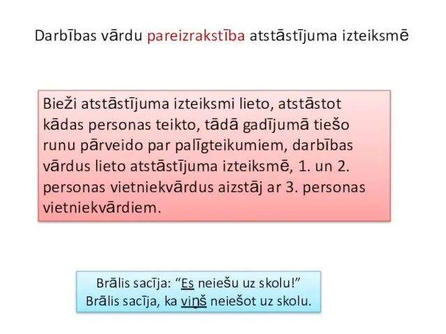 Darbības vārdu pareizrakstība atstāstījuma izteiksmē Brālis sacīja: “Es neiešu uz skolu!”