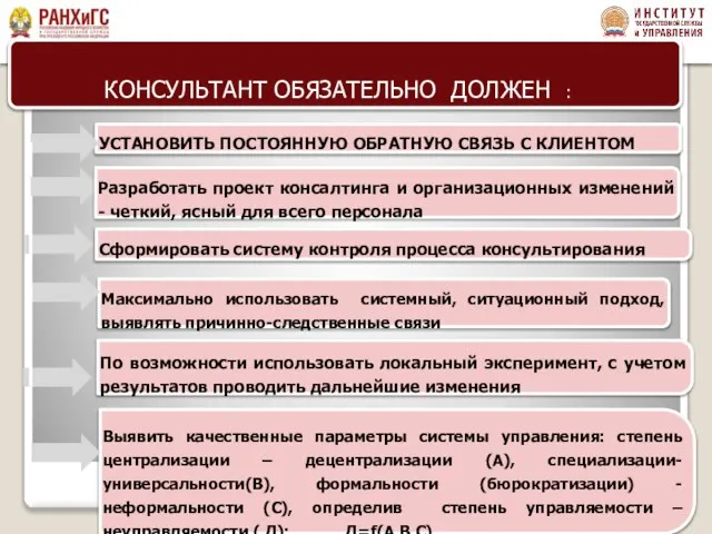 УСТАНОВИТЬ ПОСТОЯННУЮ ОБРАТНУЮ СВЯЗЬ С КЛИЕНТОМ Сформировать систему контроля процесса консультирования