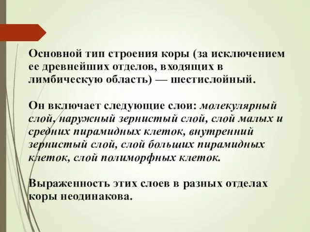 Основной тип строения коры (за исключением ее древнейших отделов, входящих в