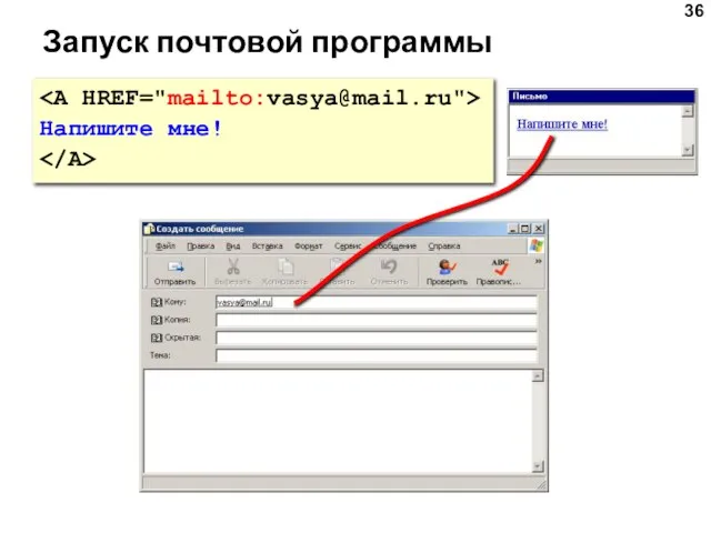 Запуск почтовой программы Напишите мне!