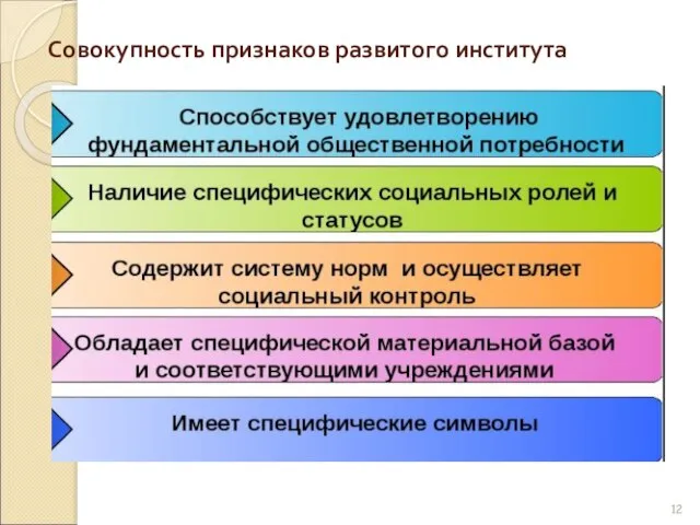 Совокупность признаков развитого института