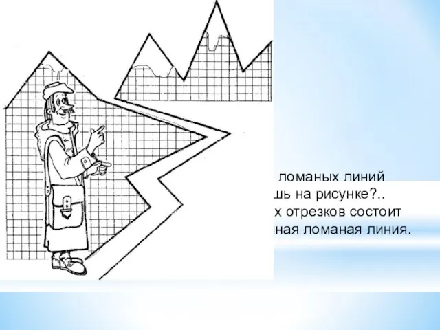 Сколько ломаных линий ты видишь на рисунке?.. Из скольких отрезков состоит самая длинная ломаная линия.