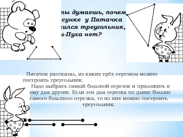 Как ты думаешь, почему на рисунке у Пятачка получился треугольник, а