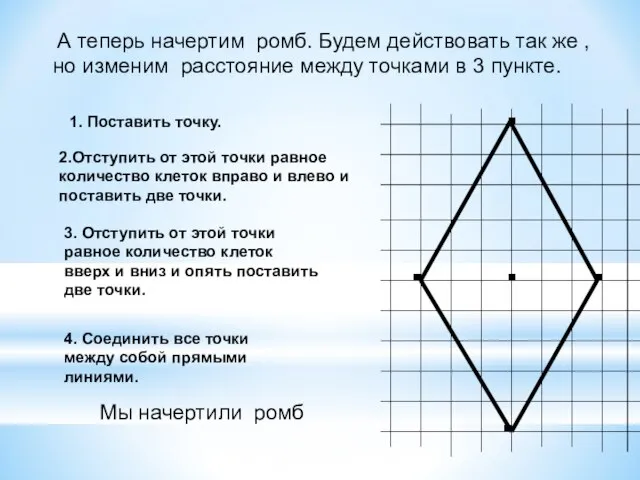 А теперь начертим ромб. Будем действовать так же , но изменим