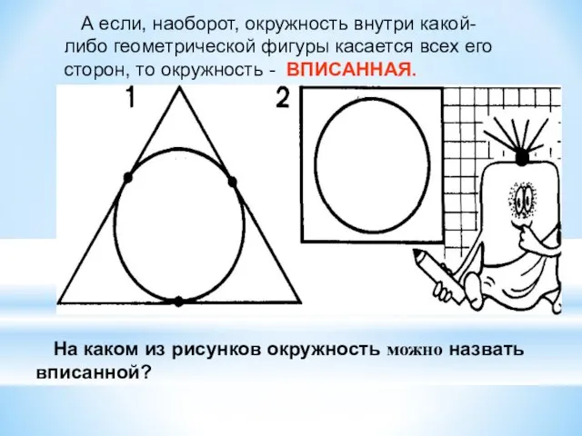 А если, наоборот, окружность внутри какой-либо геометрической фигуры касается всех его