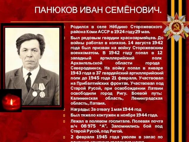 ПАНЮКОВ ИВАН СЕМЁНОВИЧ. Родился в селе Нёбдино Сторожевского района Коми АССР