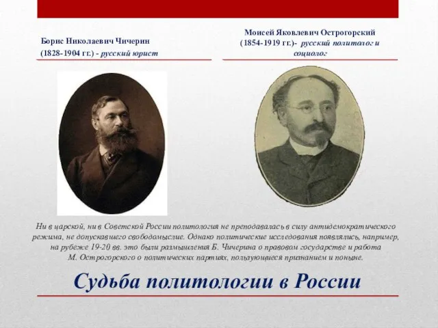 Судьба политологии в России Борис Николаевич Чичерин (1828-1904 гг.) - русский