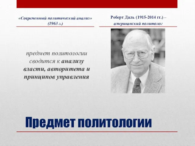 Предмет политологии «Современный политический анализ» (1963 г.) предмет политологии сводится к