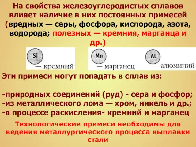 На свойства железоуглеродистых сплавов влияет наличие в них постоянных примесей (вредных