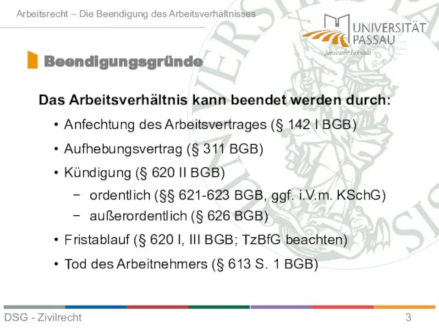 Das Arbeitsverhältnis kann beendet werden durch: Anfechtung des Arbeitsvertrages (§ 142