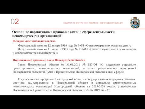 02 Основные нормативные правовые акты в сфере деятельности некоммерческих организаций Федеральное