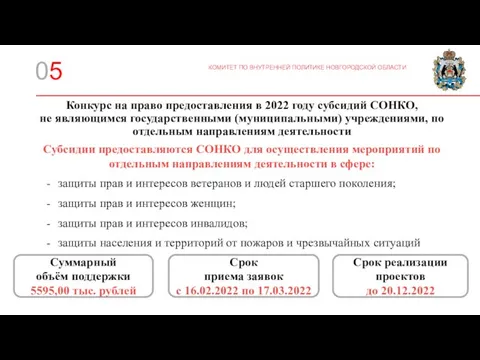 Конкурс на право предоставления в 2022 году субсидий СОНКО, не являющимся