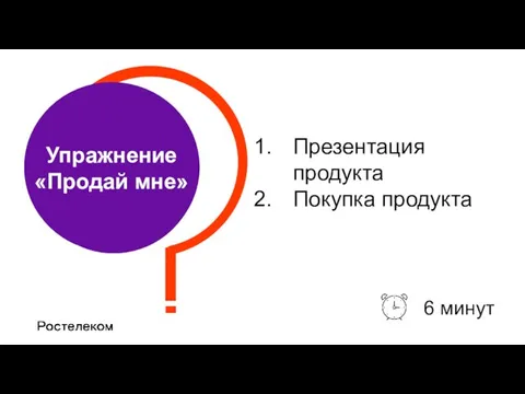 Упражнение «Продай мне» 6 минут Презентация продукта Покупка продукта