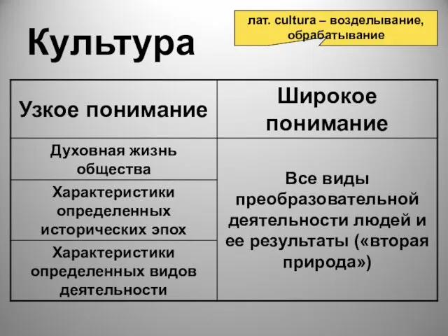 Культура лат. cultura – возделывание, обрабатывание