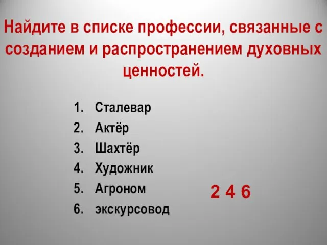 Найдите в списке профессии, связанные с созданием и распространением духовных ценностей.