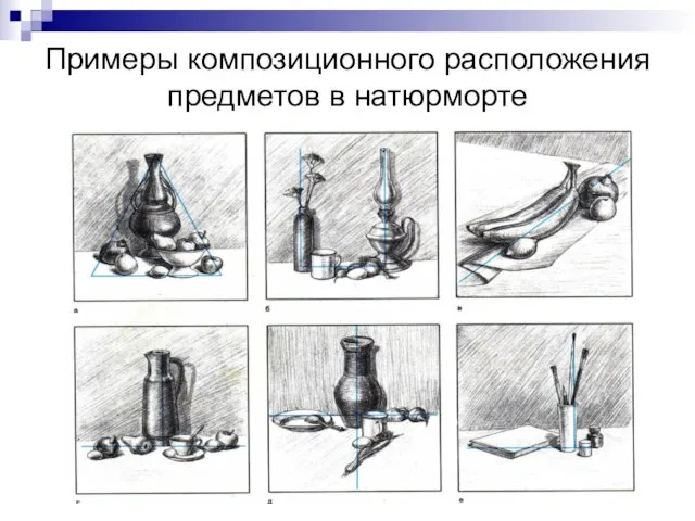 Примеры композиционного расположения предметов в натюрморте