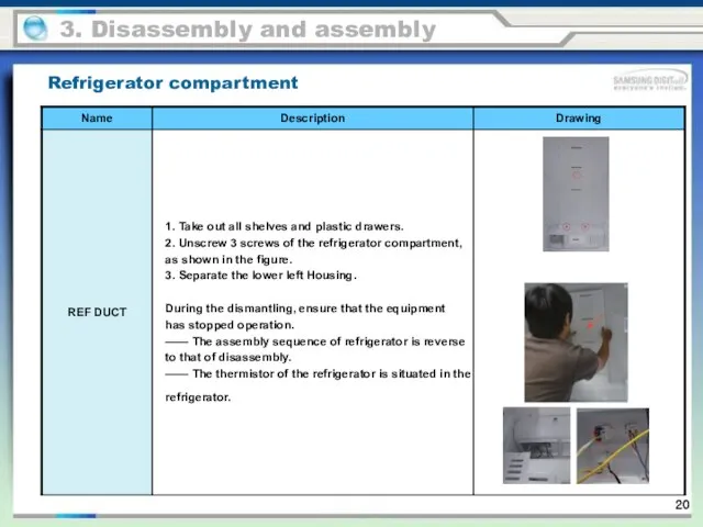 Refrigerator compartment 3. Disassembly and assembly