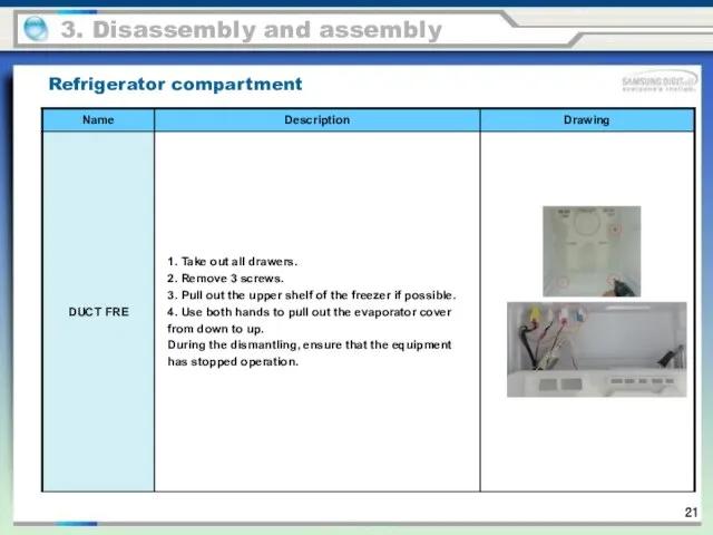 Refrigerator compartment 3. Disassembly and assembly