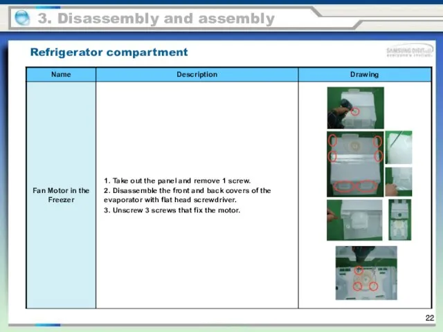 Refrigerator compartment 3. Disassembly and assembly