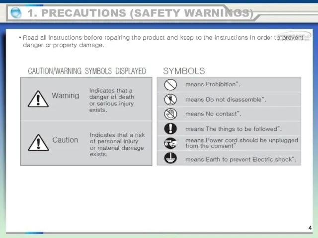 Read all instructions before repairing the product and keep to the