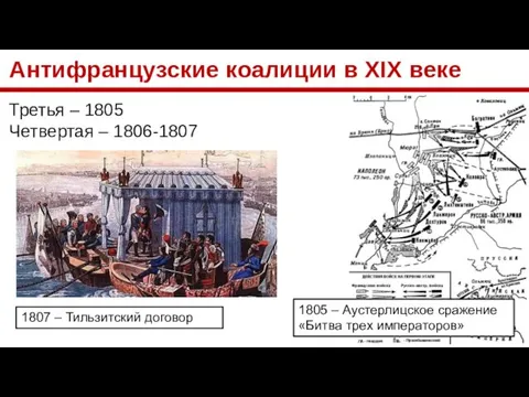 Антифранцузские коалиции в XIX веке Третья – 1805 Четвертая – 1806-1807