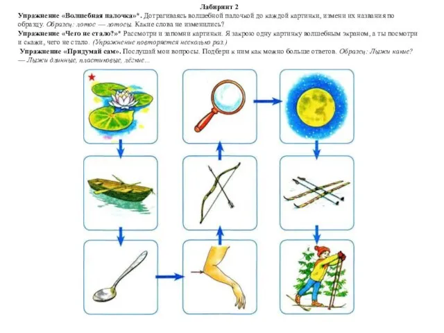 Лабиринт 2 Упражнение «Волшебная палочка»*. Дотрагиваясь волшебной палочкой до каждой картинки,