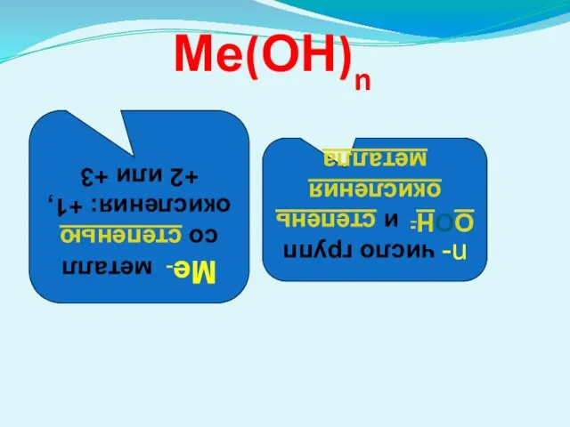 Ме(ОН)n Ме- металл со степенью окисления: +1, +2 или +3 n-