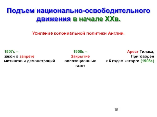 Подъем национально-освободительного движения в начале ХХв. Усиление колониальной политики Англии. 1907г.