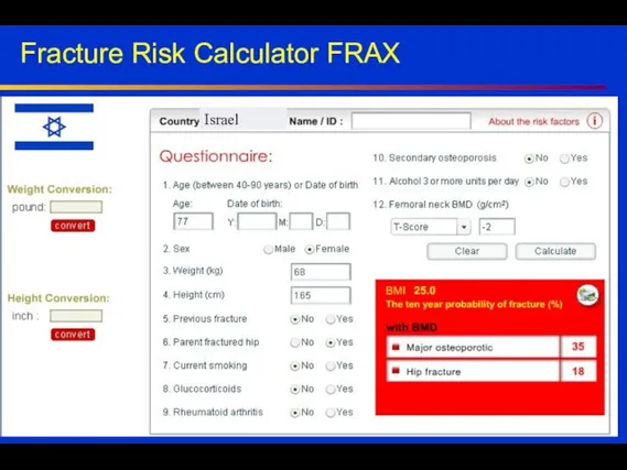 Fracture Risk Calculator FRAX Israel