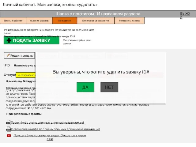 Номинация: Международные коммуникации Краткое описание проекта Личный кабинет. Мои заявки, кнопка