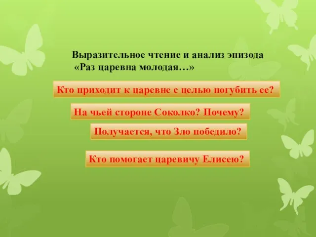 Выразительное чтение и анализ эпизода «Раз царевна молодая…» Кто приходит к