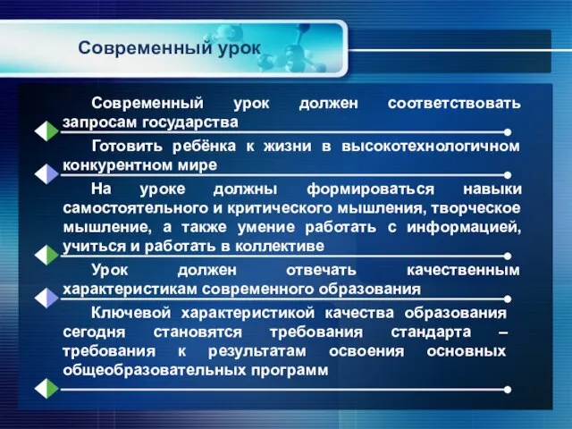 Современный урок должен соответствовать запросам государства Готовить ребёнка к жизни в