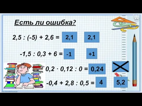 Есть ли ошибка? -1,5 : 0,3 + 6 = 2,5 :