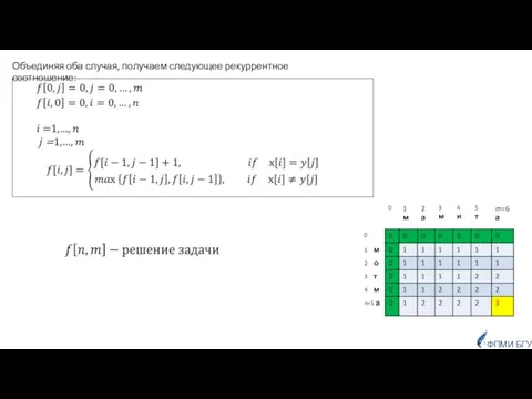 ФПМИ БГУ Объединяя оба случая, получаем следующее рекуррентное соотношение: