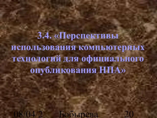 08/04/2023 Бобырева М. А. 3.4. «Перспективы использования компьютерных технологий для официального опубликования НПА»