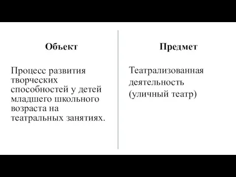 Объект Процесс развития творческих способностей у детей младшего школьного возраста на