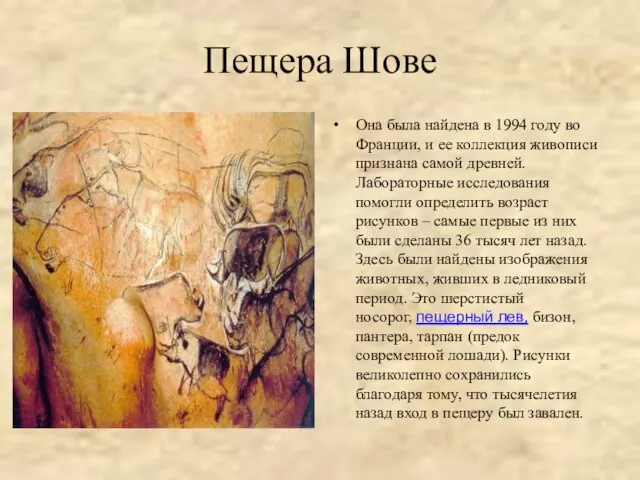Пещера Шове Она была найдена в 1994 году во Франции, и