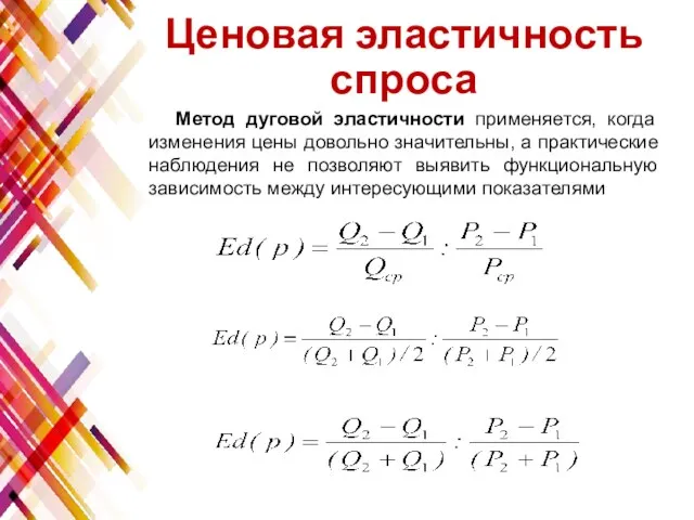 Ценовая эластичность спроса Метод дуговой эластичности применяется, когда изменения цены довольно