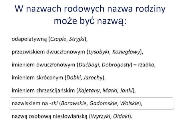 W nazwach rodowych nazwa rodziny może być nazwą: