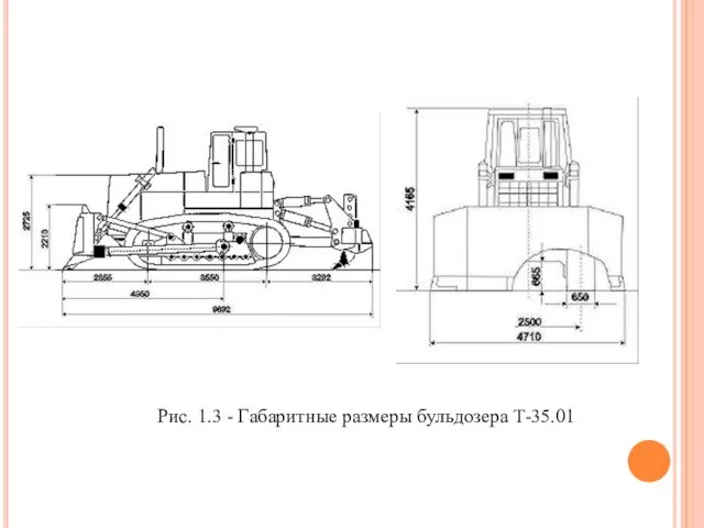 Рис. 1.3 - Габаритные размеры бульдозера Т-35.01