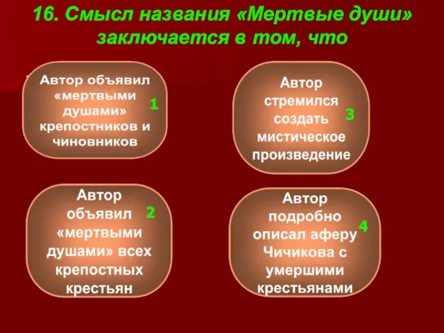 16. Смысл названия «Мертвые души» заключается в том, что 1 1 2 3 4