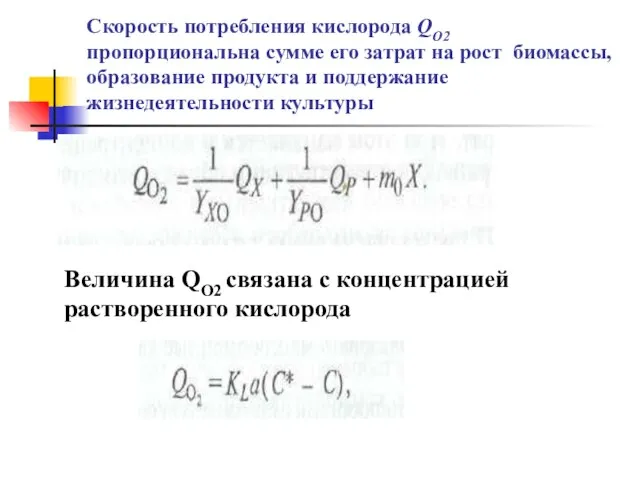 Скорость потребления кислорода QО2 пропорциональна сумме его затрат на рост биомассы,