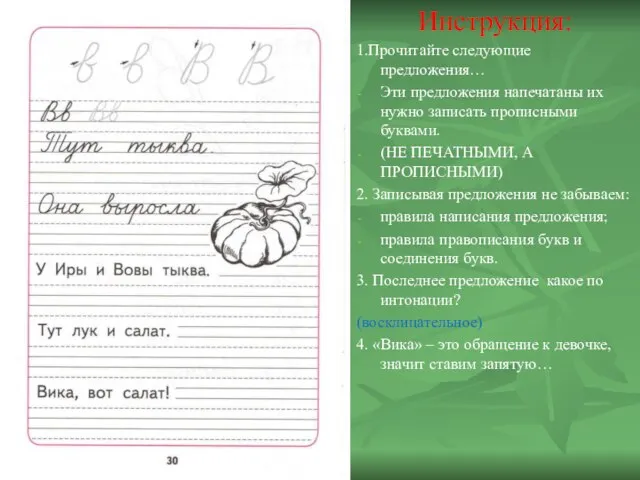 Инструкция: 1.Прочитайте следующие предложения… Эти предложения напечатаны их нужно записать прописными