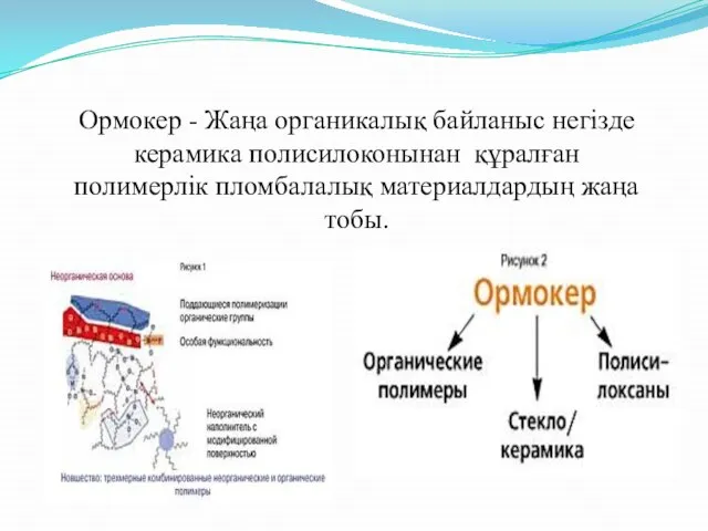 Ормокер - Жаңа органикалық байланыс негiзде керамика полисилоконынан құралған полимерлiк пломбалалық материалдардың жаңа тобы.