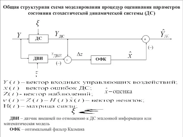 Общая структурная схема моделирования процедур оценивания параметров состояния стохастической динамической системы