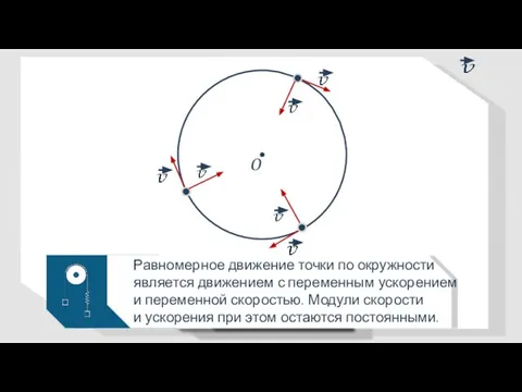 O Равномерное движение точки по окружности является движением с переменным ускорением