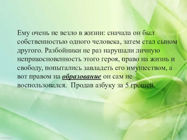 Ему очень не везло в жизни: сначала он был собственностью одного