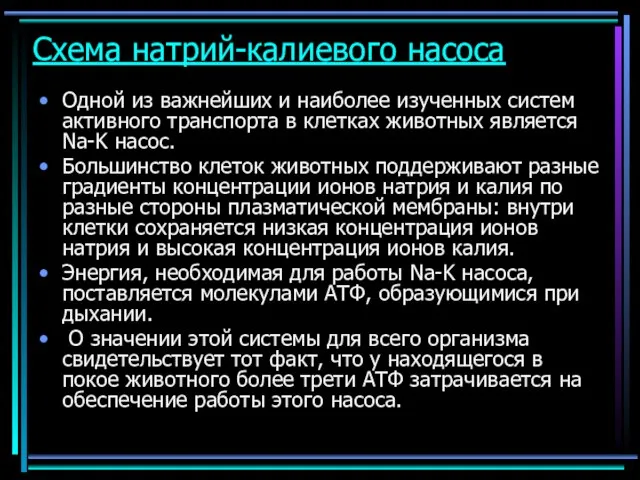 Схема натрий-калиевого насоса Одной из важнейших и наиболее изученных систем активного