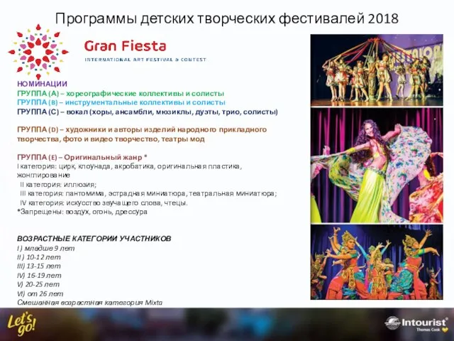 Программы детских творческих фестивалей 2018 НОМИНАЦИИ ГРУППА (А) – хореографические коллективы